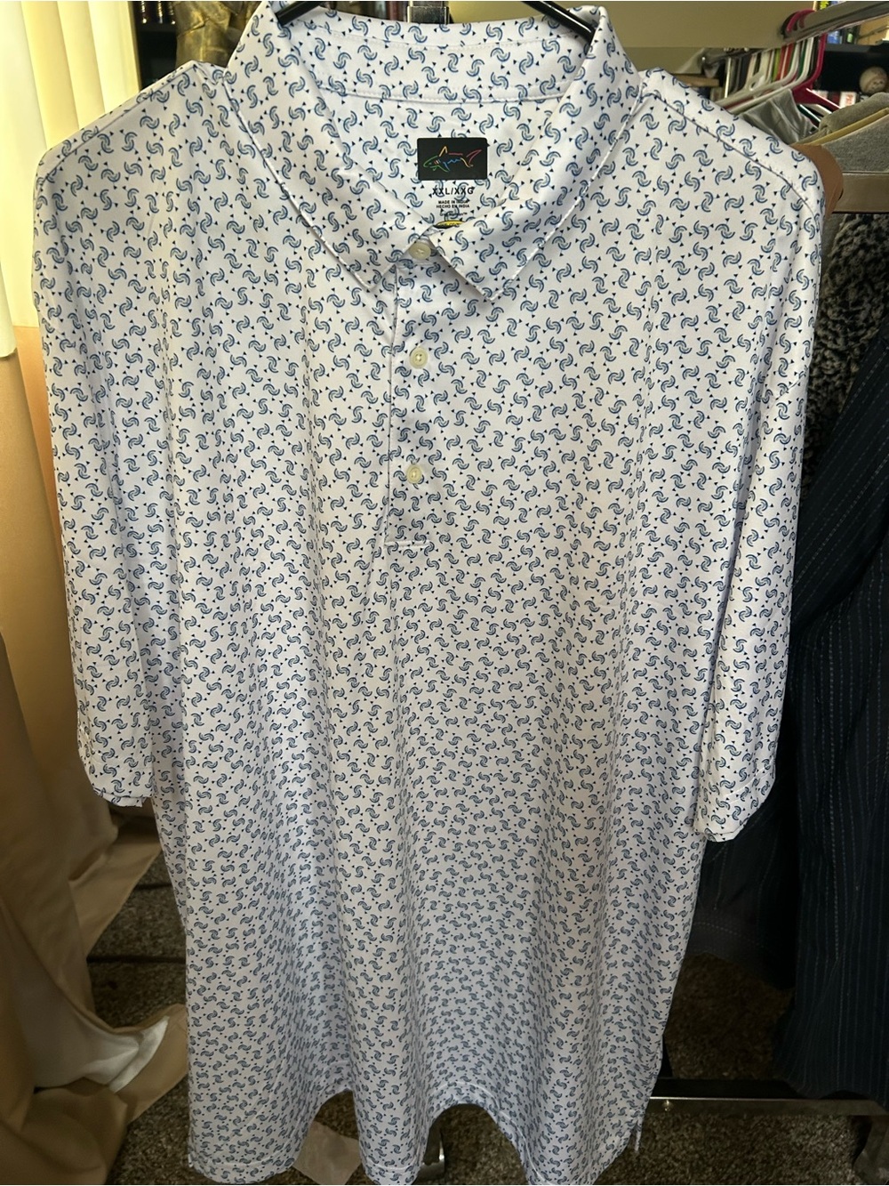 Guy Harvey White Polo with Blue Paisley Motif